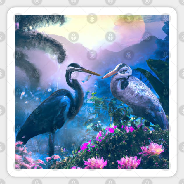 Great Blue Herons in The Tropical Paradise Sticker by AngelsWhisper